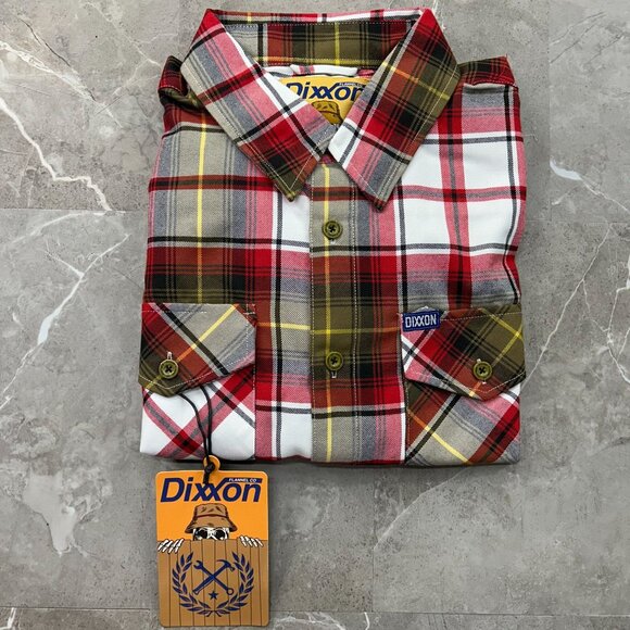 Dixxon Flannel Shirt Mens XL Borland Long Sleeve Plaid Red White Yellow - Picture 2 of 6